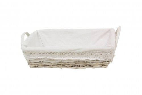 White wicker tray w/fabric s/3